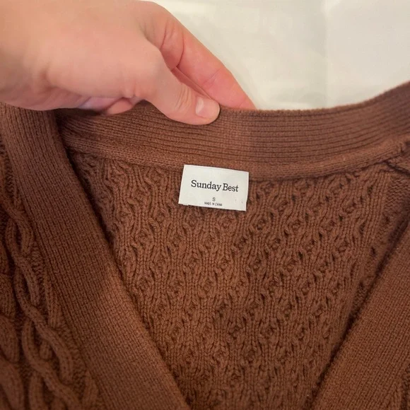 Cozy Brown Cable Knit Cardigan - Picture 4 of 4